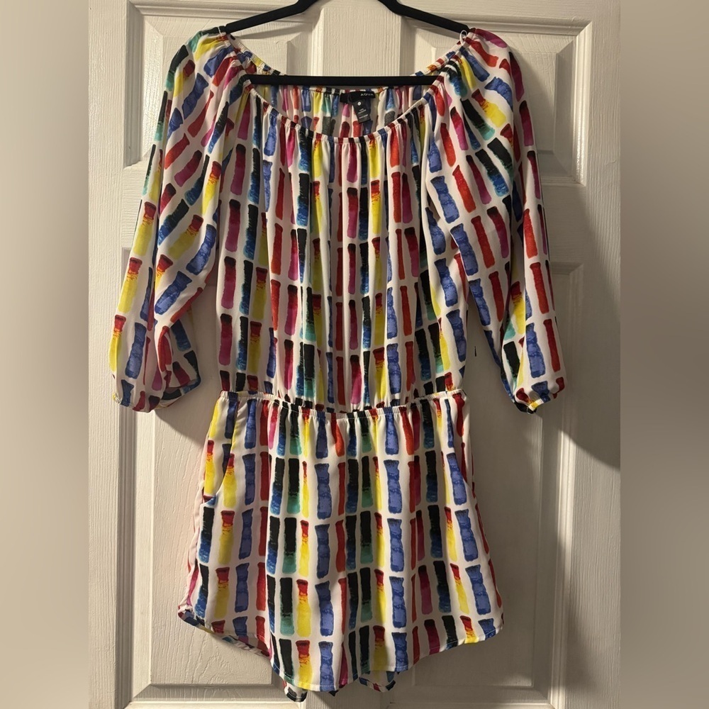 Aqua Colorful Watercolor Romper Elastic Waist Size Medium